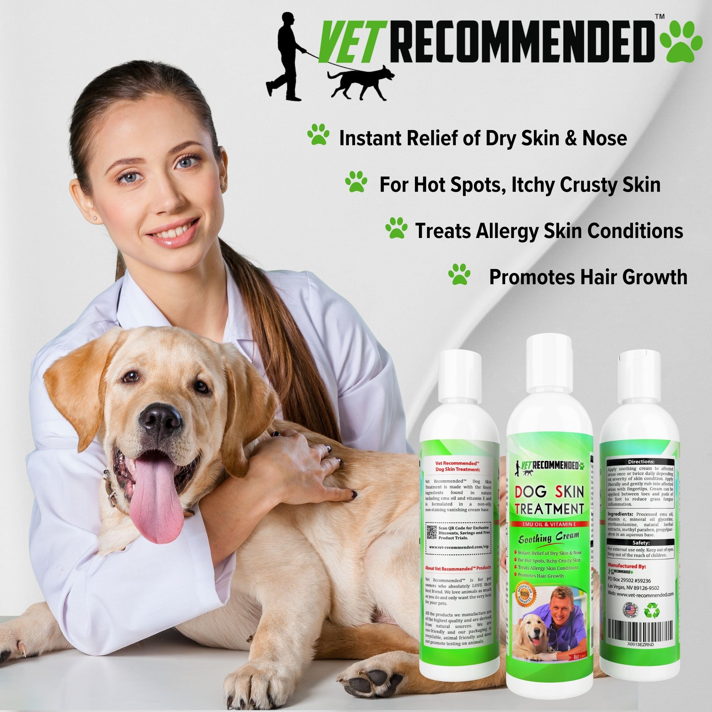 Vet Recommended cream being applied with fingertips to irritated dog skin