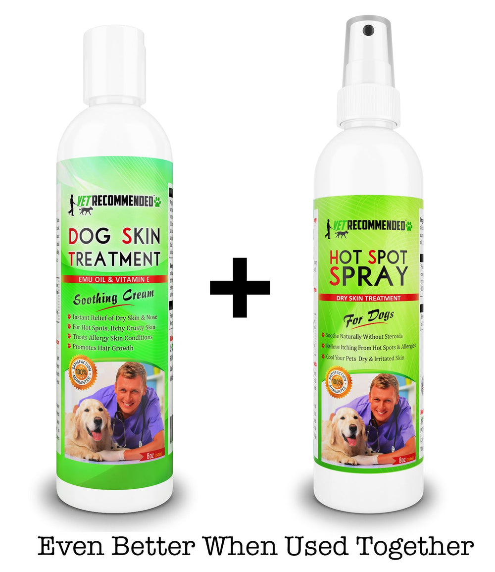 Spot treatment on a dog's hot spots with Vet Recommended cream