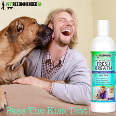 Vet Recommended water bowl additive dispense shows simple dosing for daily use toward healthier dental routine.