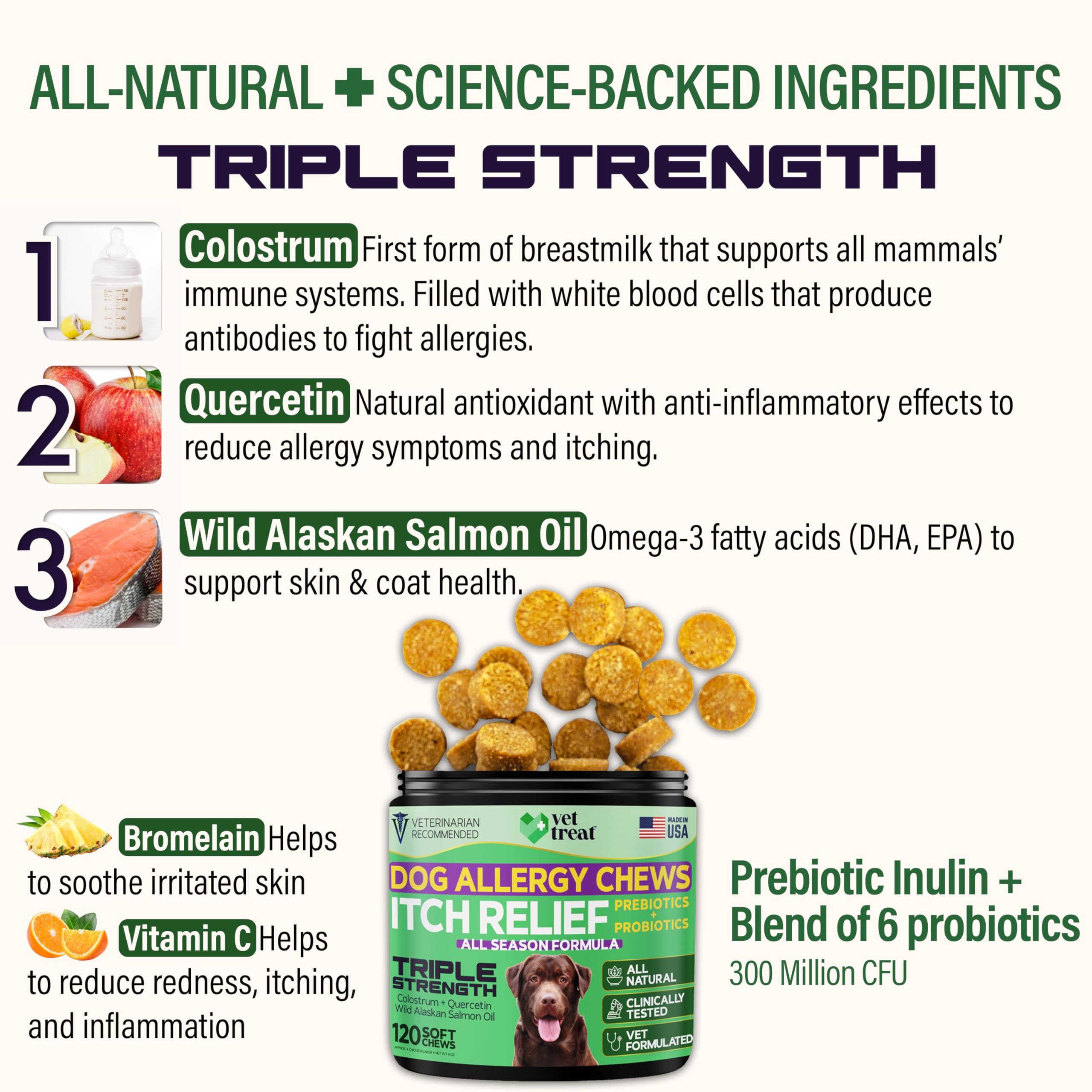 Vet Treat dog eating chews from bowl demonstrates convenient daily use.