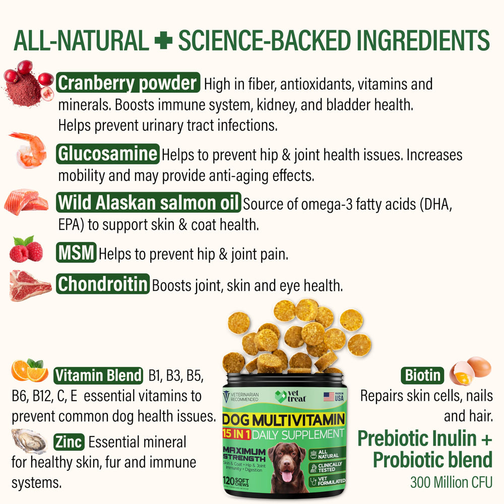 Vet Treat glucosamine-chondroitin-msm chews with visible ingredients for joint flexibility