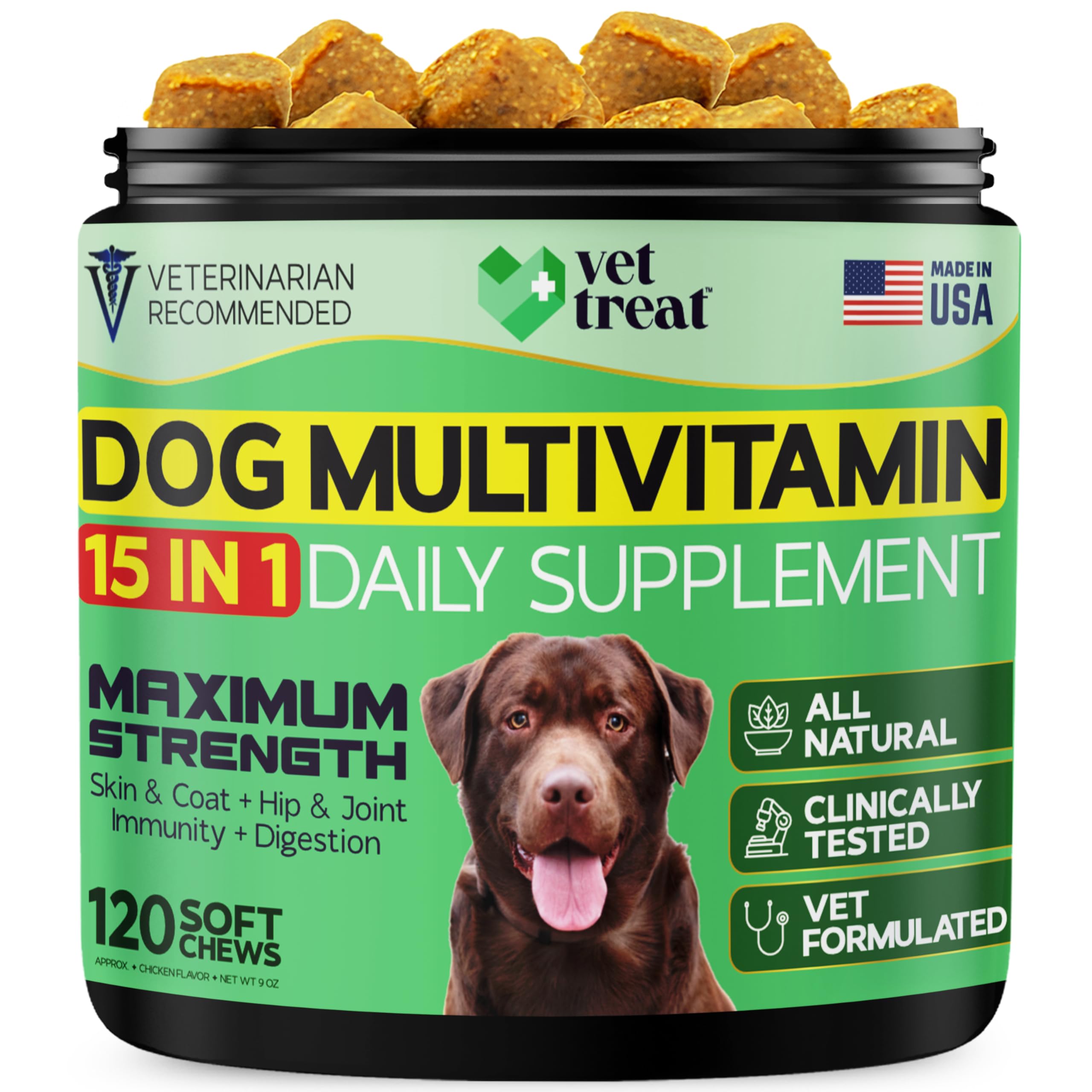 Vet Treat dog multivitamin chews bottle for daily wellness