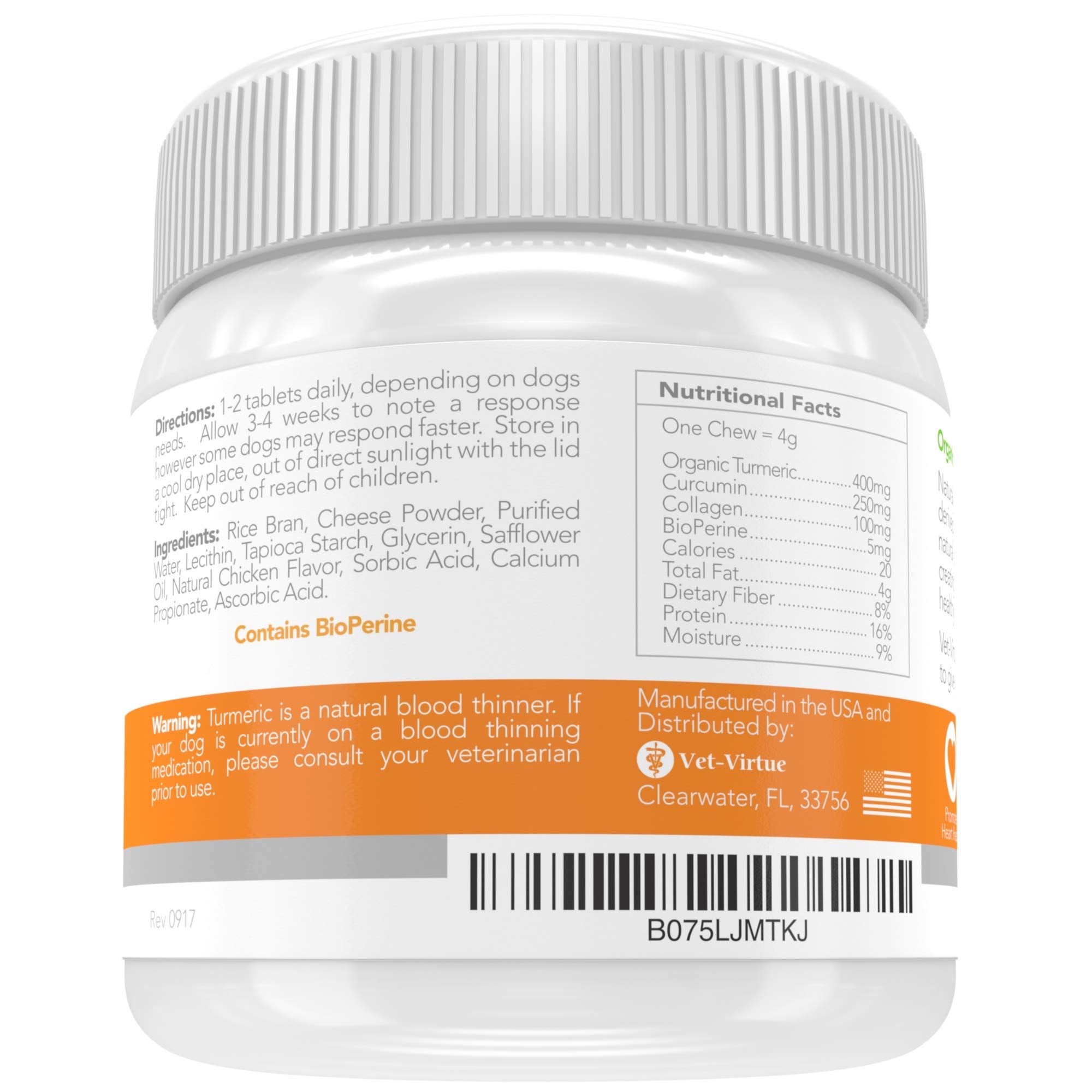 VET-VIRTUE collagen-bioprene dog formula highlights potential joint support.