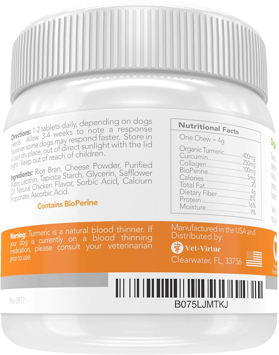 VET-VIRTUE collagen-turmeric for dogs chews promote hip and joint comfort.