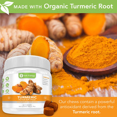 VET-VIRTUE turmeric dog supplement bottle showcases USA-made quality and safety.