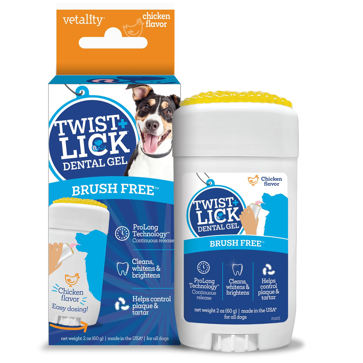 Vetality Twist + Lick dental gel bottle-application shows easy, brush-free dental care for dogs.