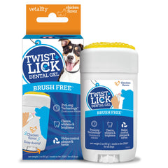 Vetality Twist + Lick dental gel bottle-application shows easy, brush-free dental care for dogs.