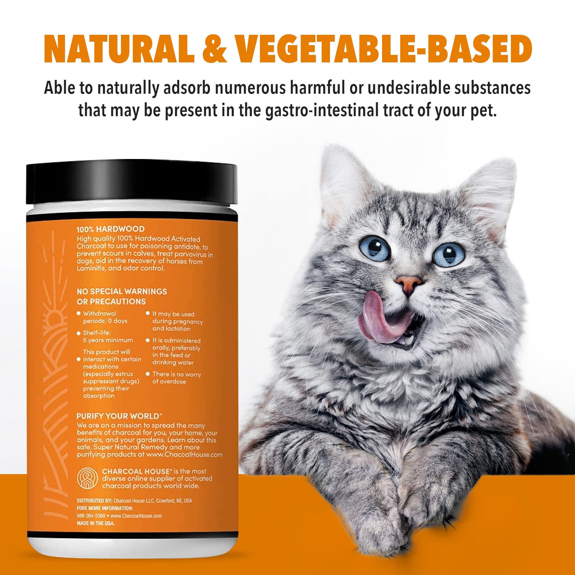 VetDtox Activated Charcoal Powder highlights odor-control in animal housing.