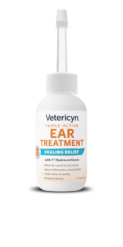 Vetericyn ear drops application bottle highlighting quick relief for dogs and cats.