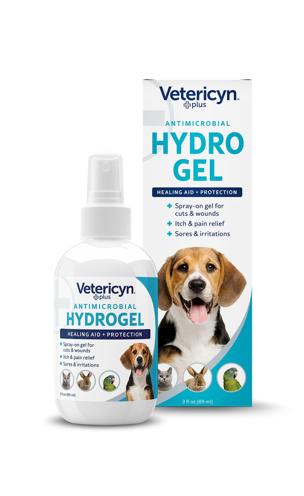 Vetericyn Plus dog wound care hydrogel spray on a wound for soothing relief.