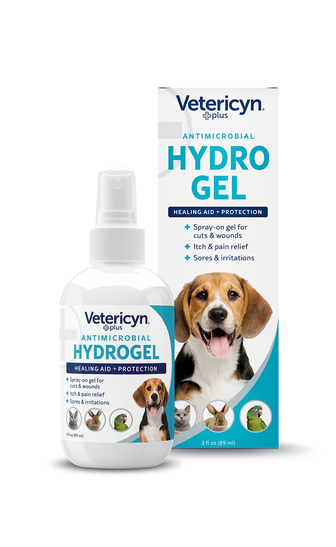 Vetericyn Plus dog wound care hydrogel spray on a wound for soothing relief.
