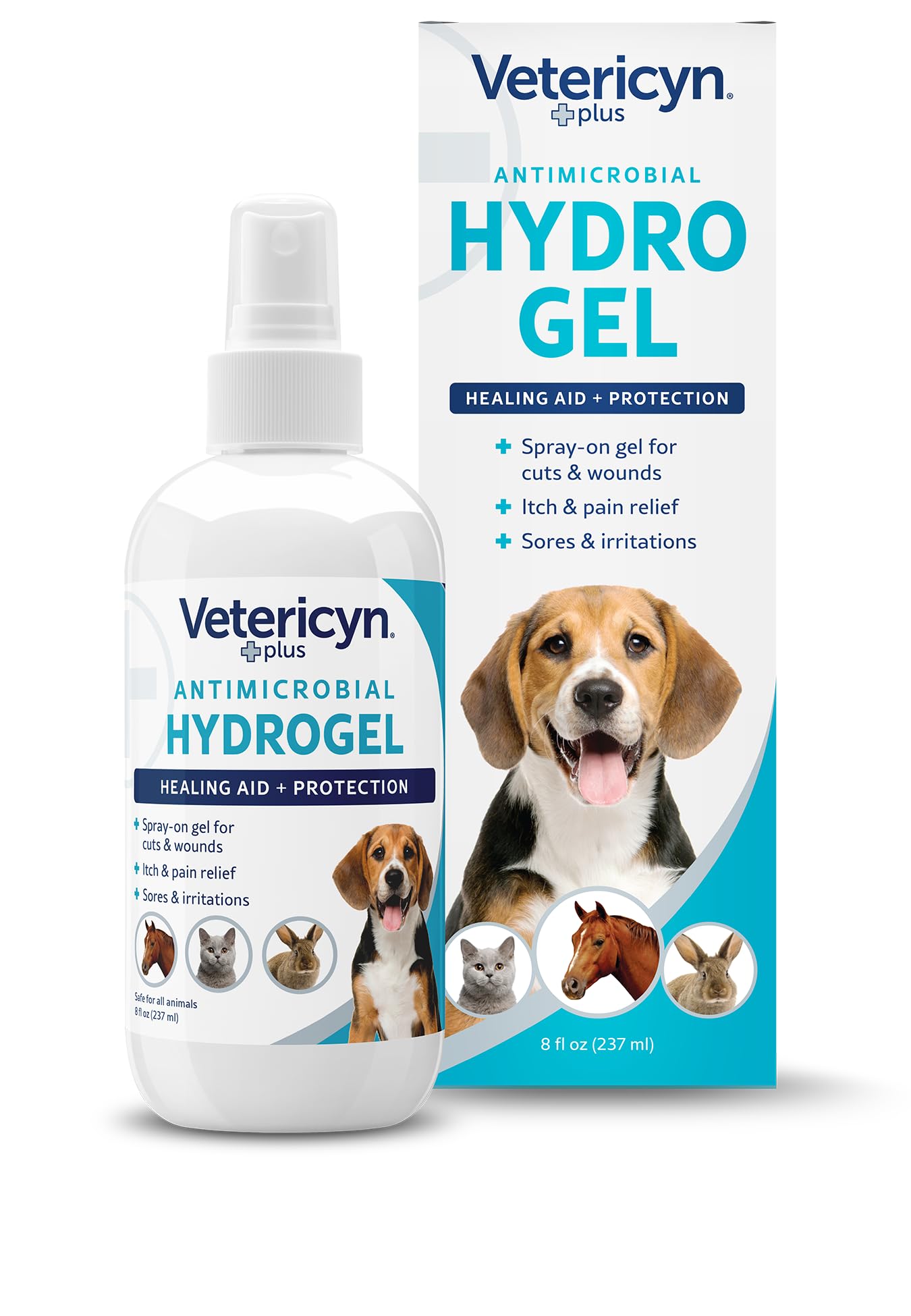 Vetericyn Plus dog wound care hydrogel spray bottle for on-the-spot wound relief.