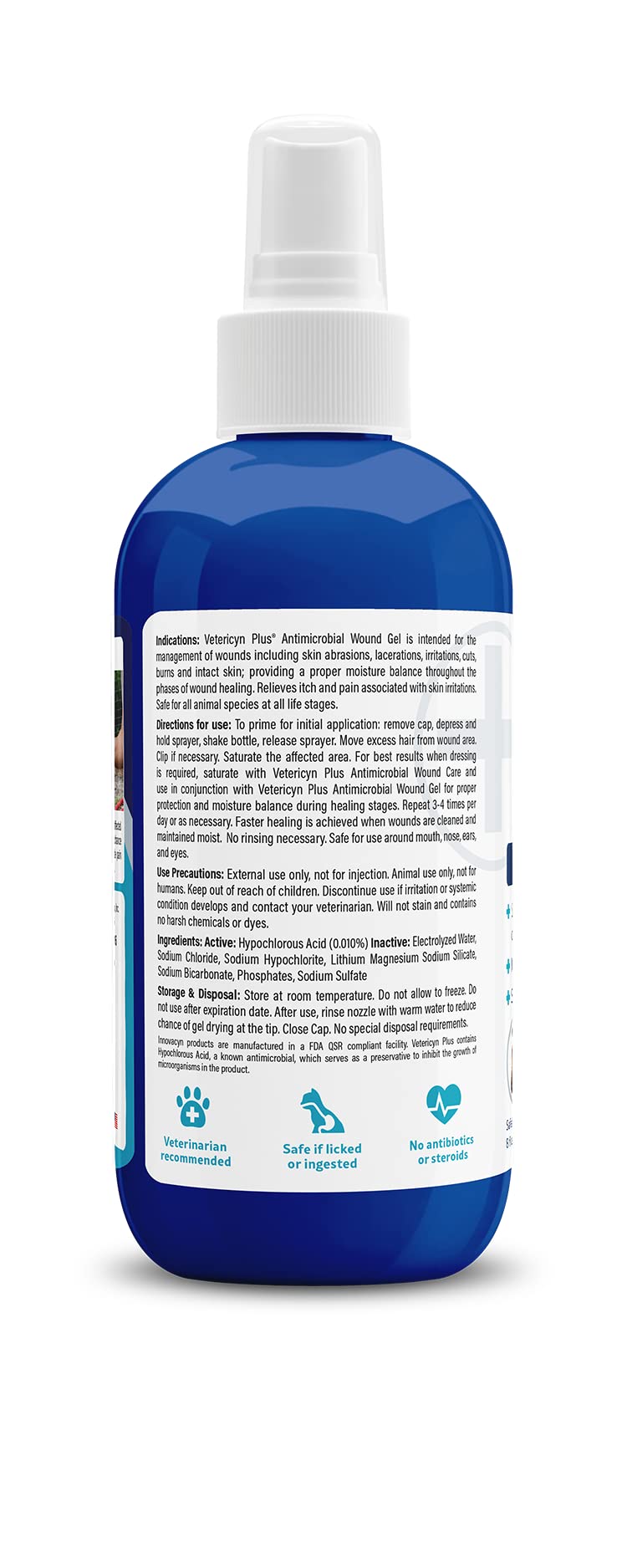 Vetericyn Plus dog wound care hydrogel-spray front-view shows easy application and use.
