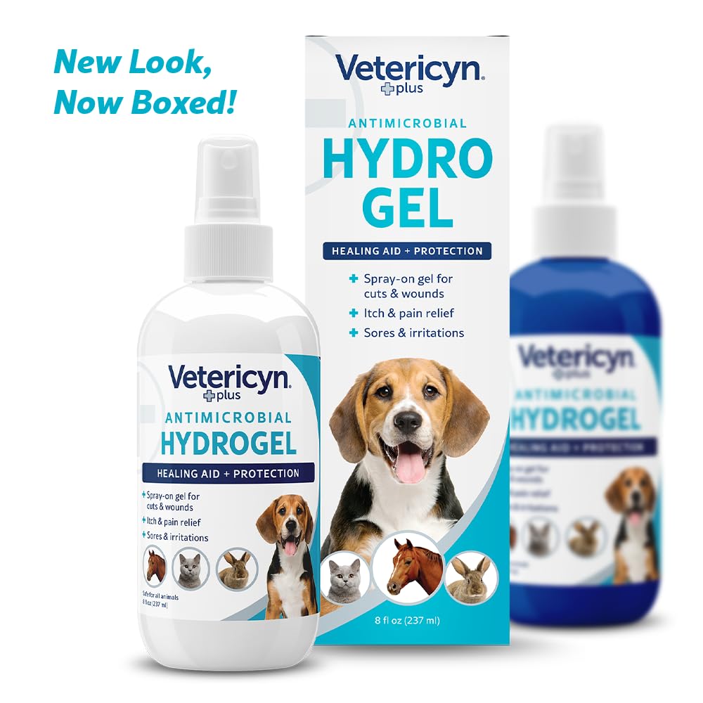 Vetericyn Plus hydrogel spray-packaging communicates safe, veterinarian-recommended wound care for pets.