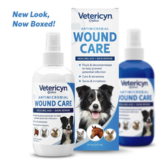 Vetericyn Plus Dog Wound Spray application demonstrates gentle skin relief for pets.
