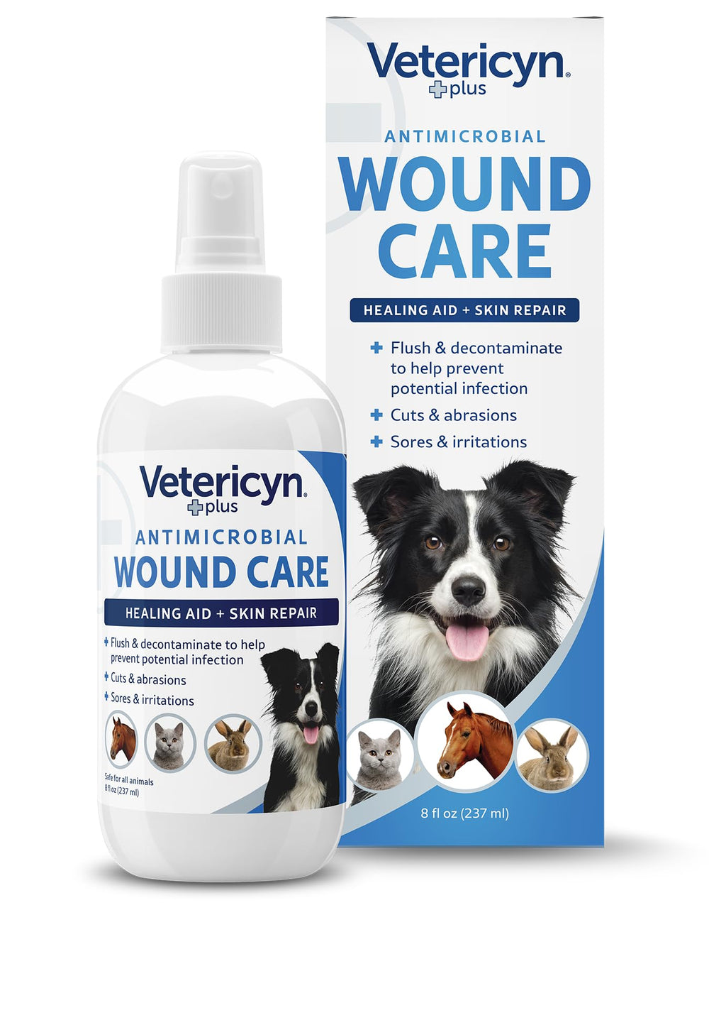 Vetericyn Plus Dog Wound Spray bottle safely cleans pet wounds.
