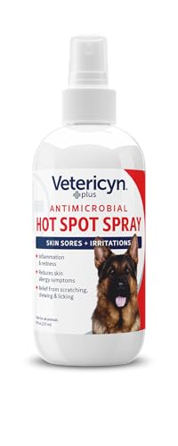 Vetericyn Plus hot spot spray being applied to dog skin for itch relief
