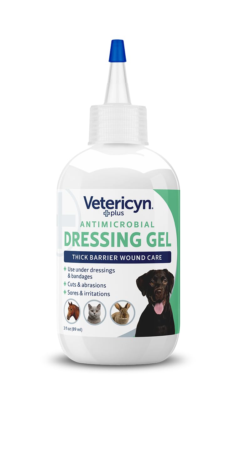 Vetericyn Plus Wound Dressing Gel applied to a dog's leg showing wound care