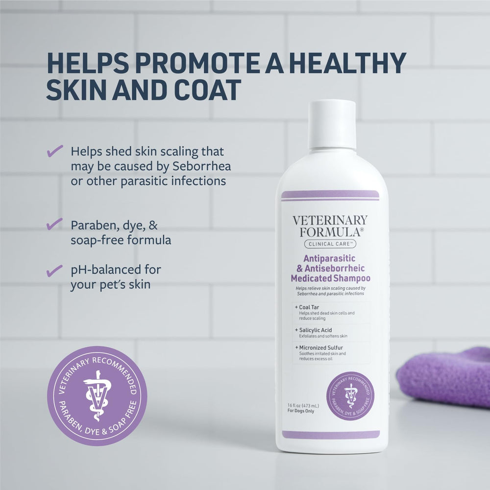 Veterinary Formula Clinical Care foamy lather on dog's coat for cleansing