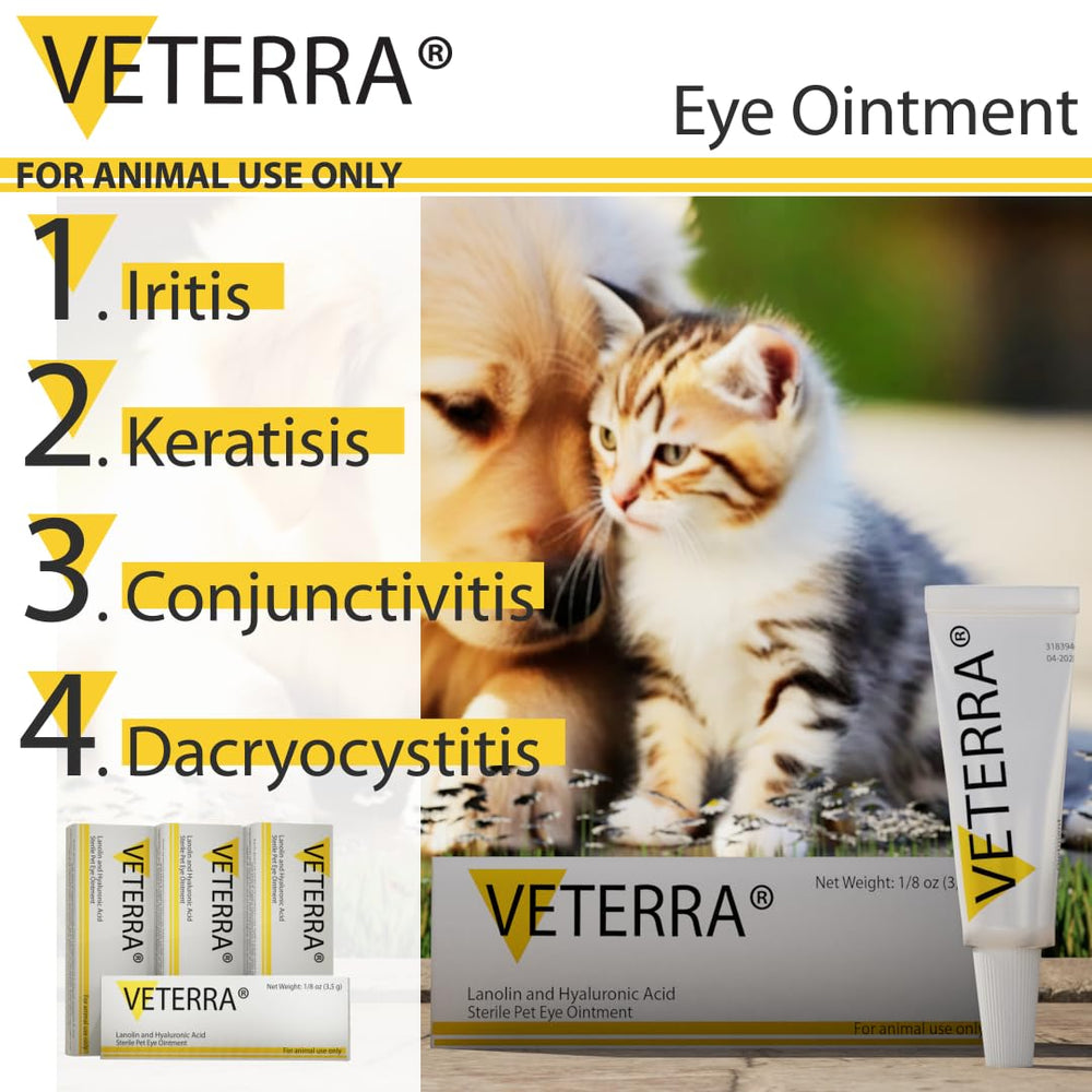 Veterra Eye Health Cream packaging for easy pet eye care on the go.