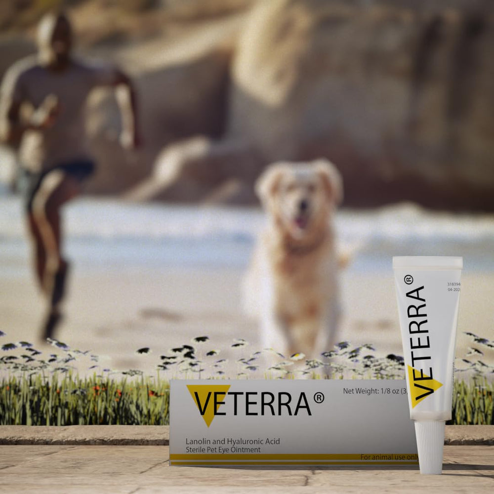 Veterra Eye Health Cream tube close-up, compact travel size for pets.