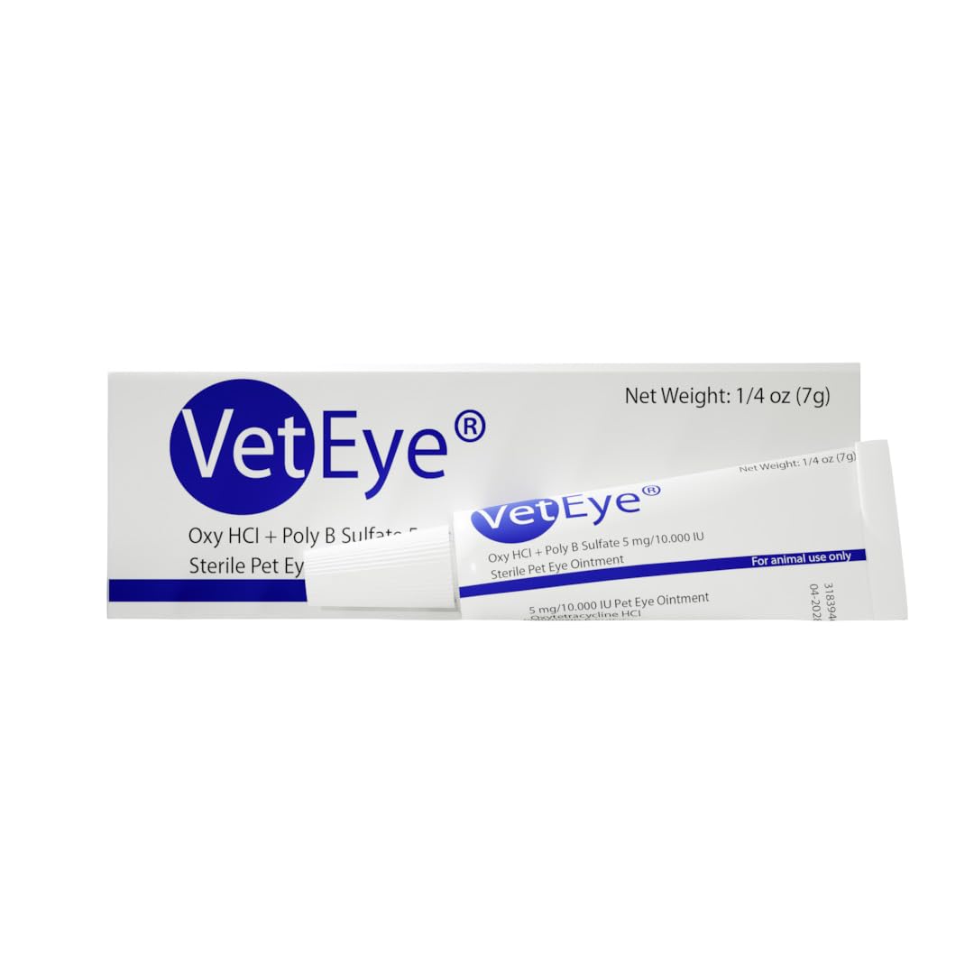 VetEye eye ointment product image shows simple eye-area care for pets and livestock.
