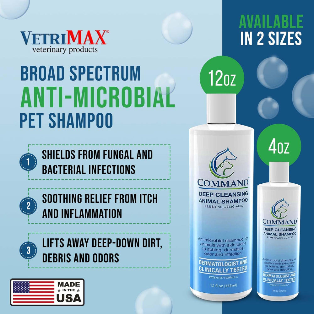 VetriMAX Command shampoo lather foamy demonstrates easy application for soothing coats.