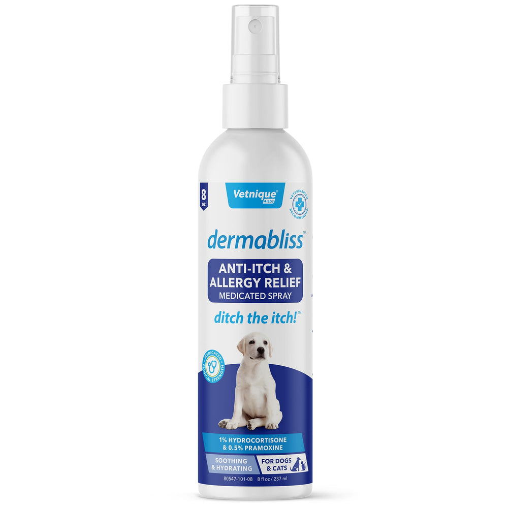 Vetnique Dermabliss anti-itch spray bottle for fast itch relief