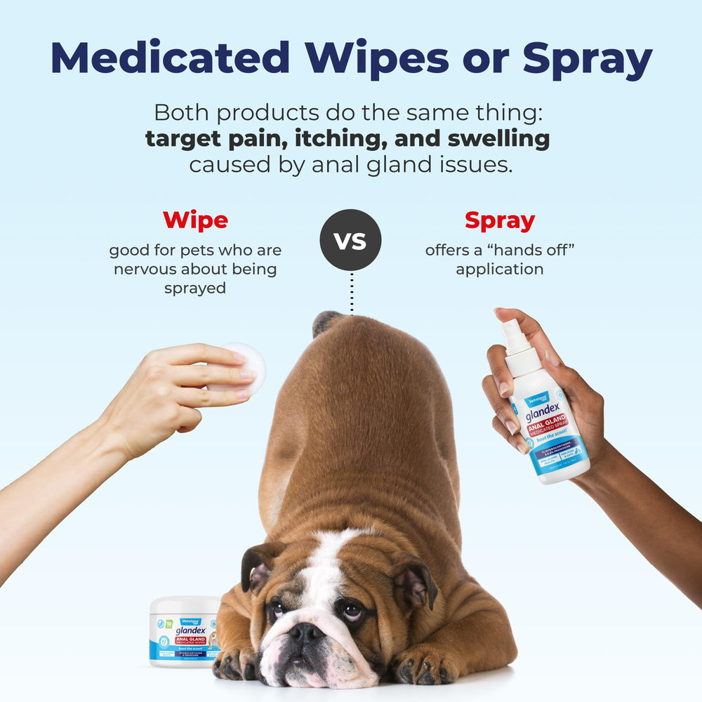 Vetnique Glandex used during dog scooting relief routine.