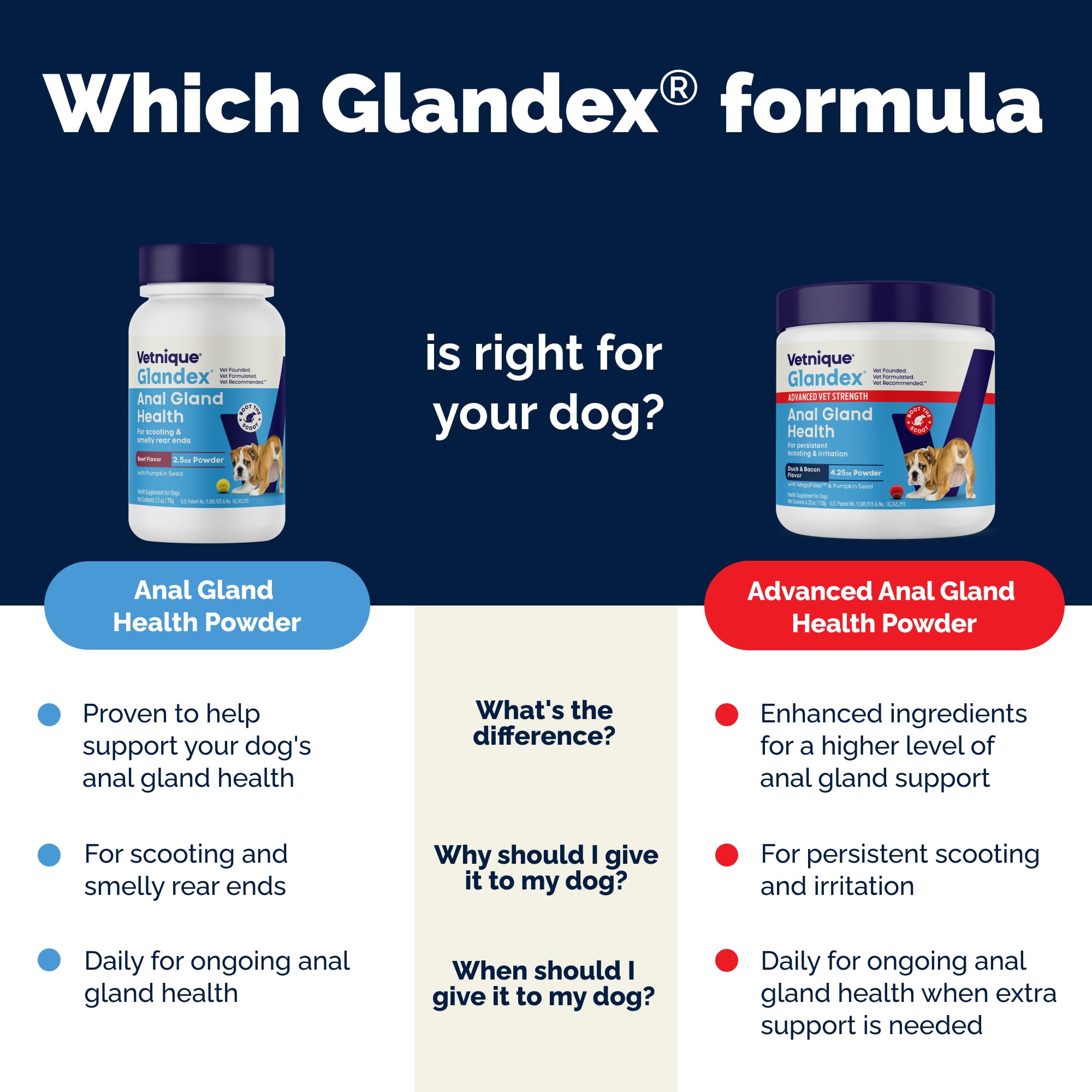 Vetnique Glandex packaging-box conveying vet‑approved formulation