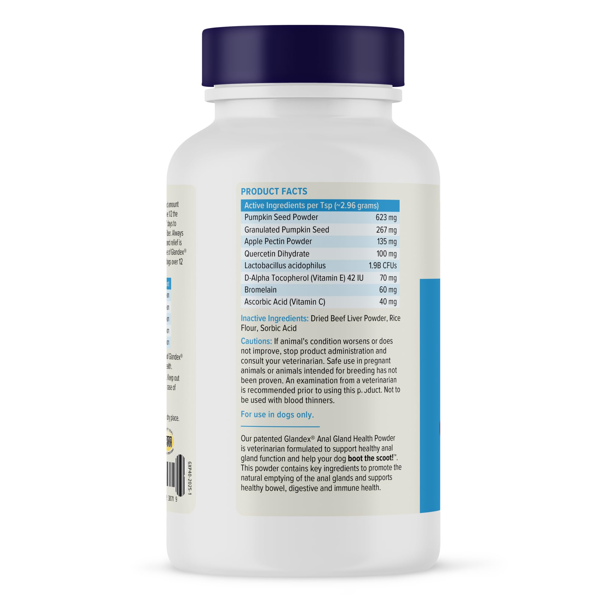Vetnique Glandex powder-front bottle with easy-to-use dispensing cap