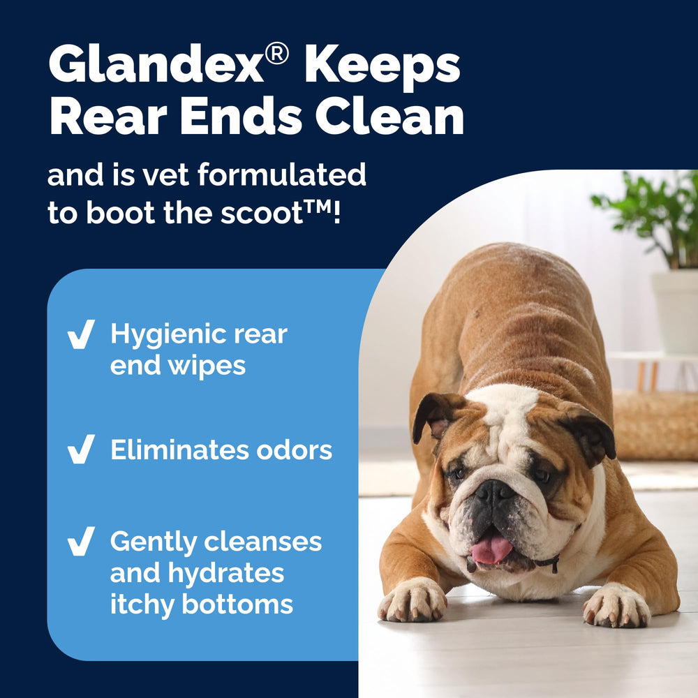 Solucion para el area anal: toallitas Vetnique Glandex con DeoPlex.