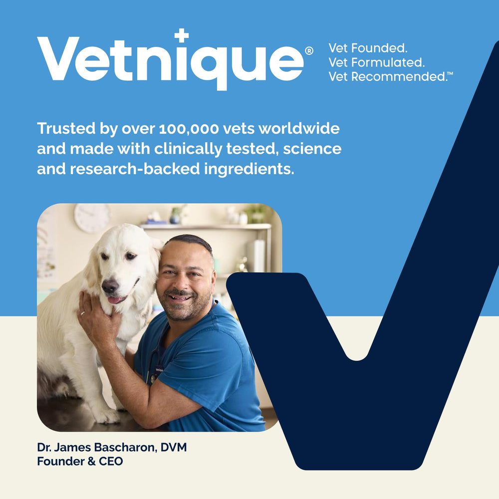 Vetnique Glandex vet-recommended product badge signaling trusted anal gland care.