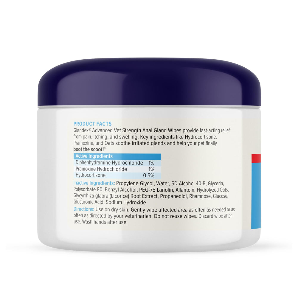 Vetnique Glandex medicated wipes soft cotton material designed for gentle application near irritated areas.