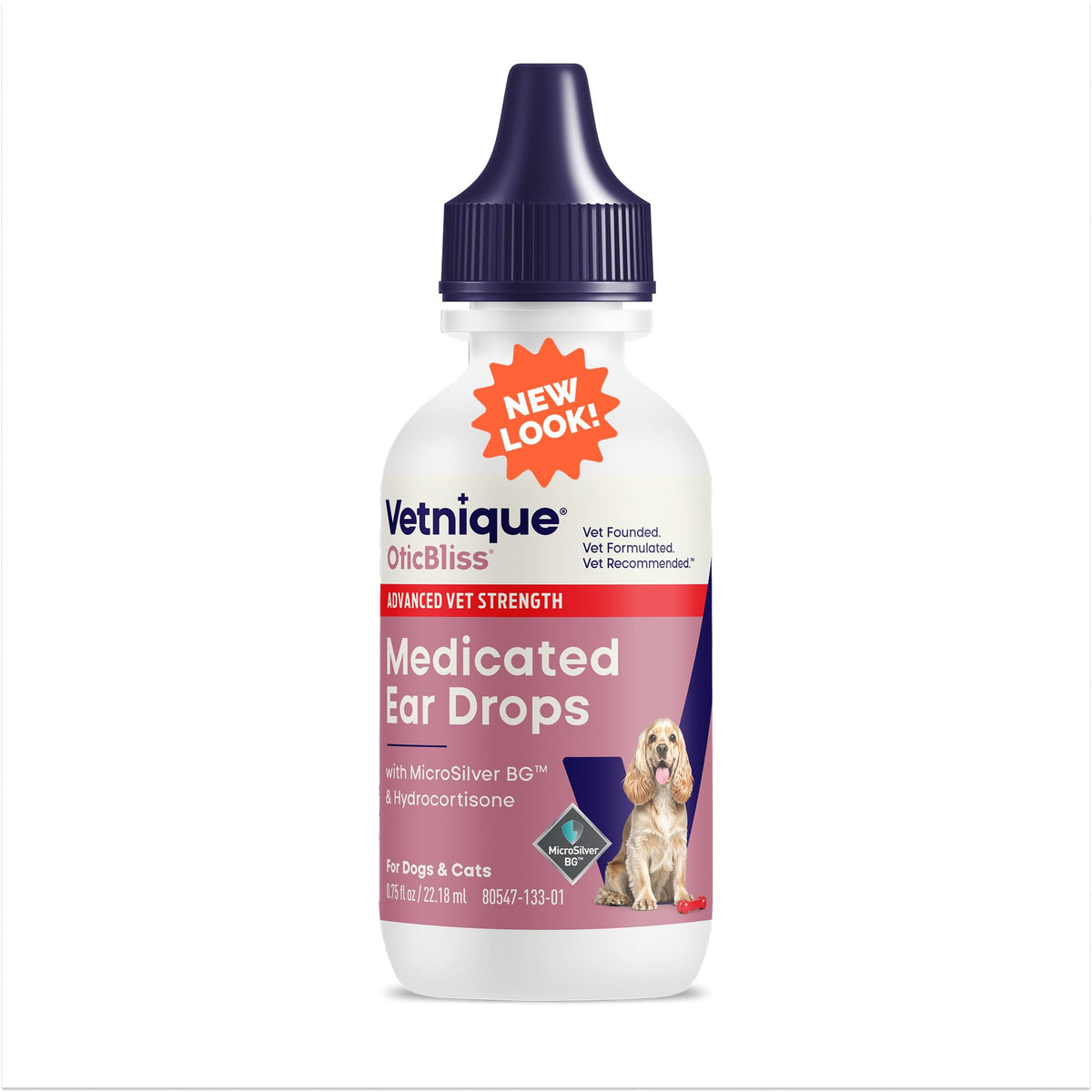 Vetnique Oticbliss bottle-front view for dog and cat ear care.