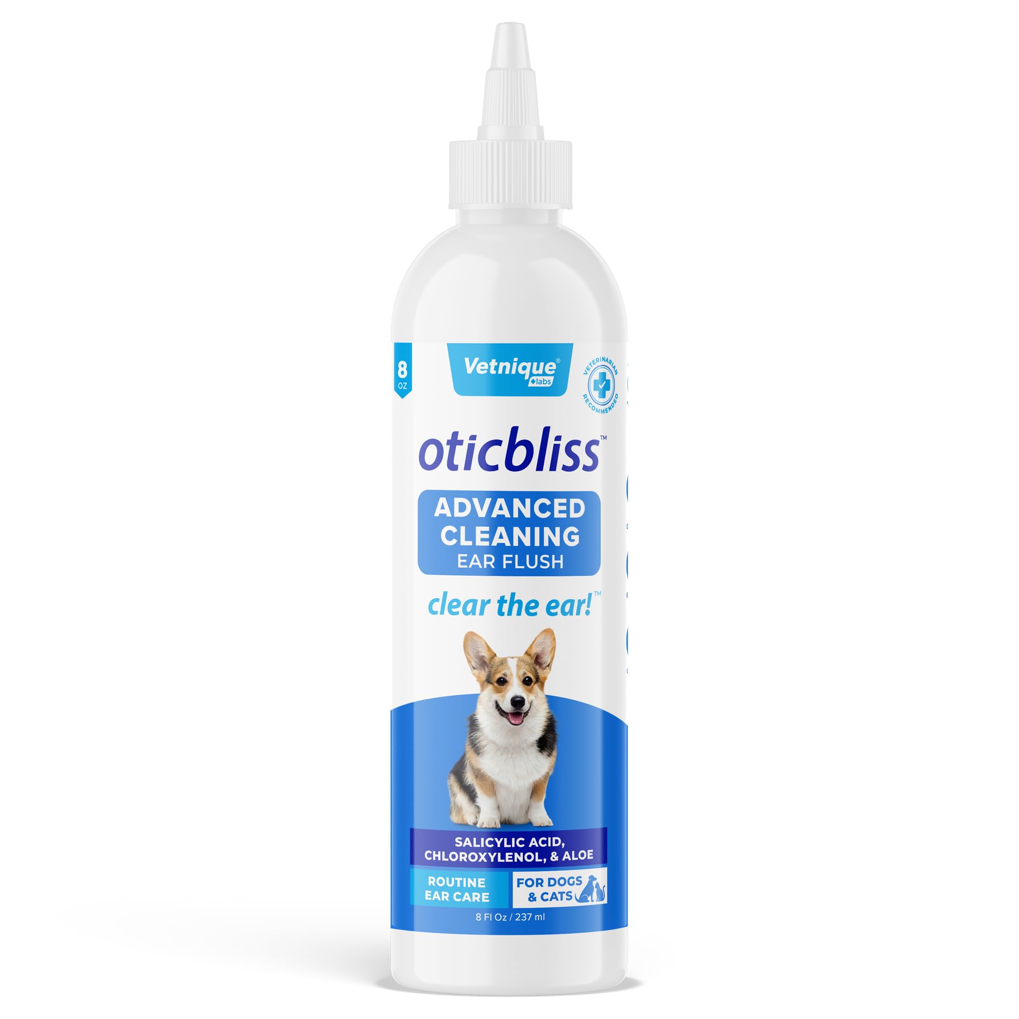 Vetnique Oticbliss bottle pour demonstrates easy ear cleaning after swimming