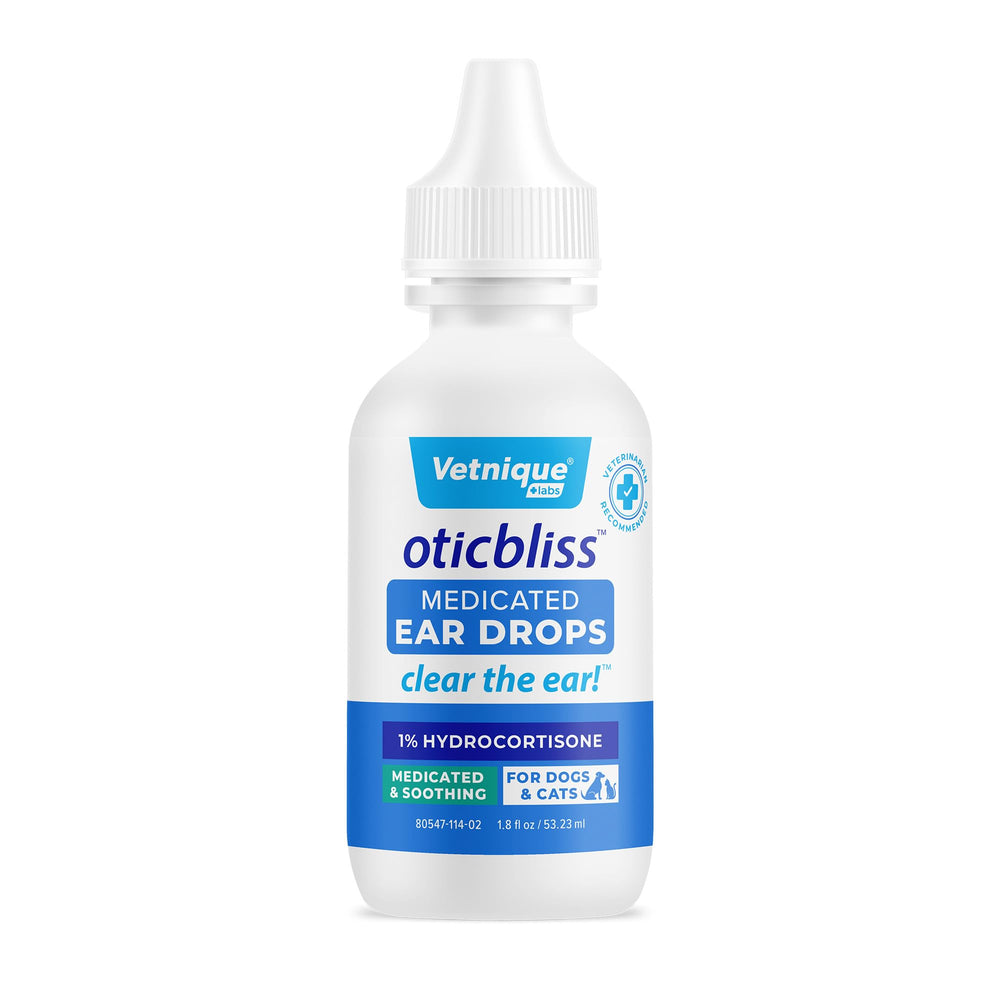 Vetnique Oticbliss ear drops bottle front for dog and cat ear care.