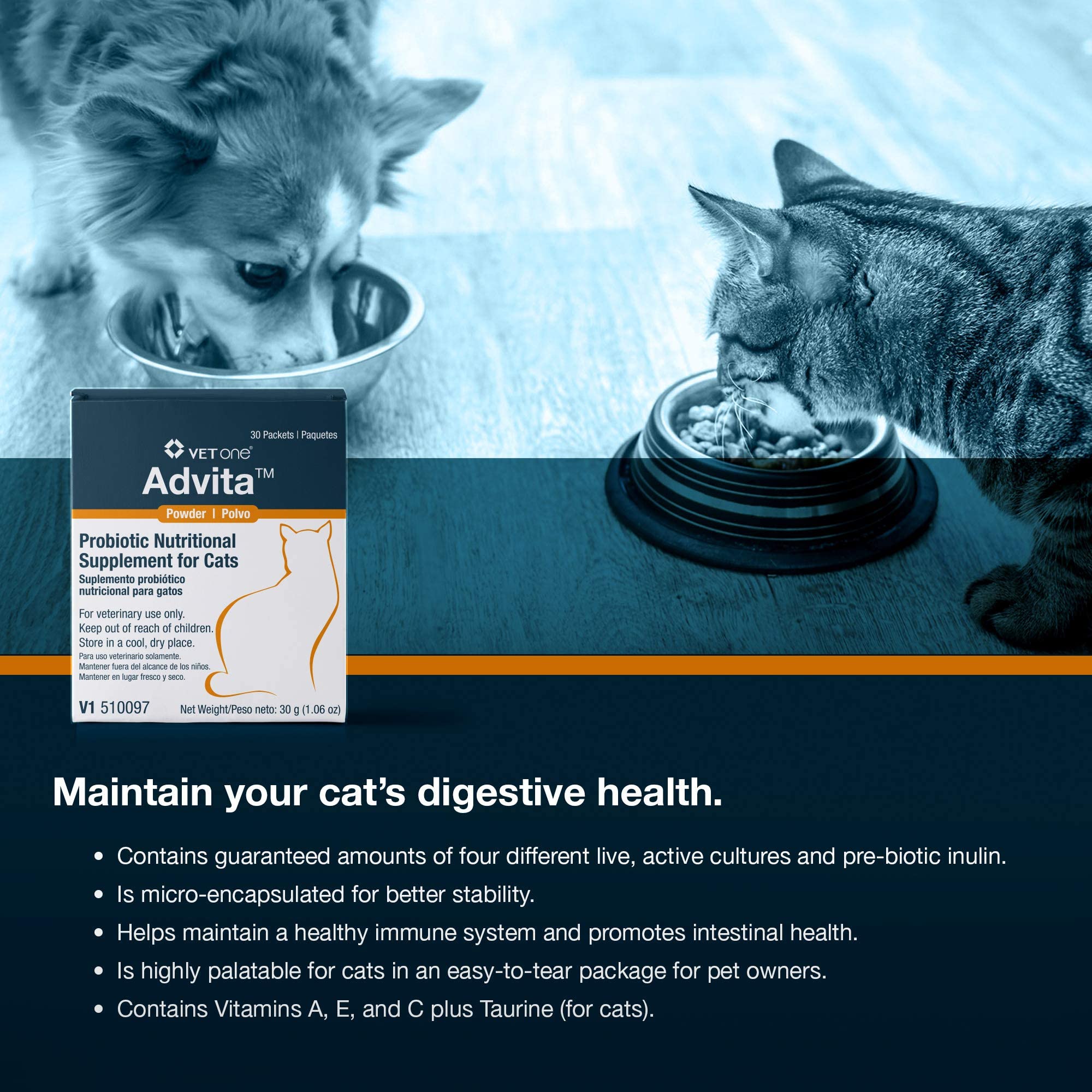Vet One Advita powder in water bowl demonstrates versatile mixing