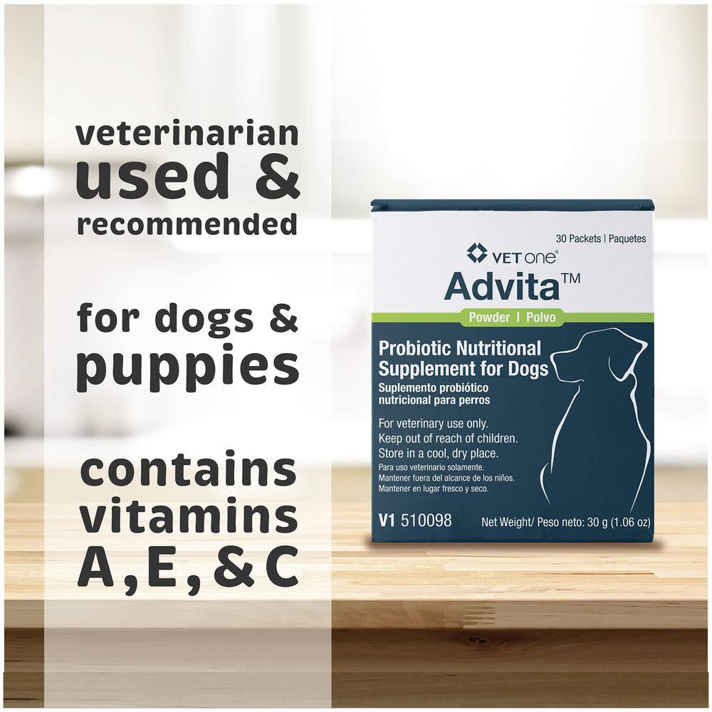 VetOne Advita label close-up highlights live cultures and prebiotic inulin