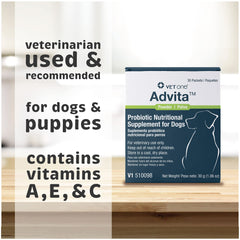 VetOne Advita label close-up highlights live cultures and prebiotic inulin