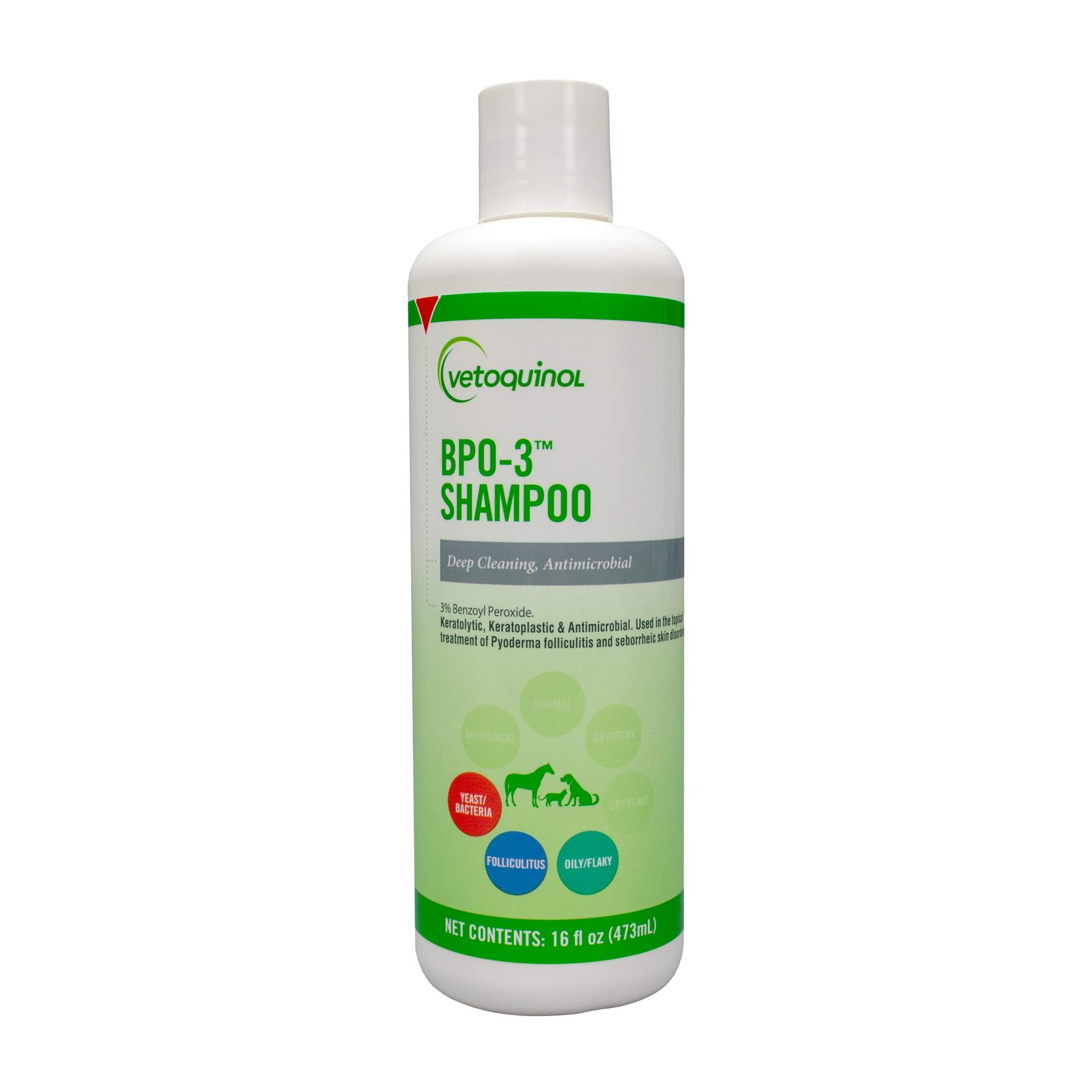 Vetoquinol BPO-3 Shampoo bottle pour kickstarts a deep clean for coats