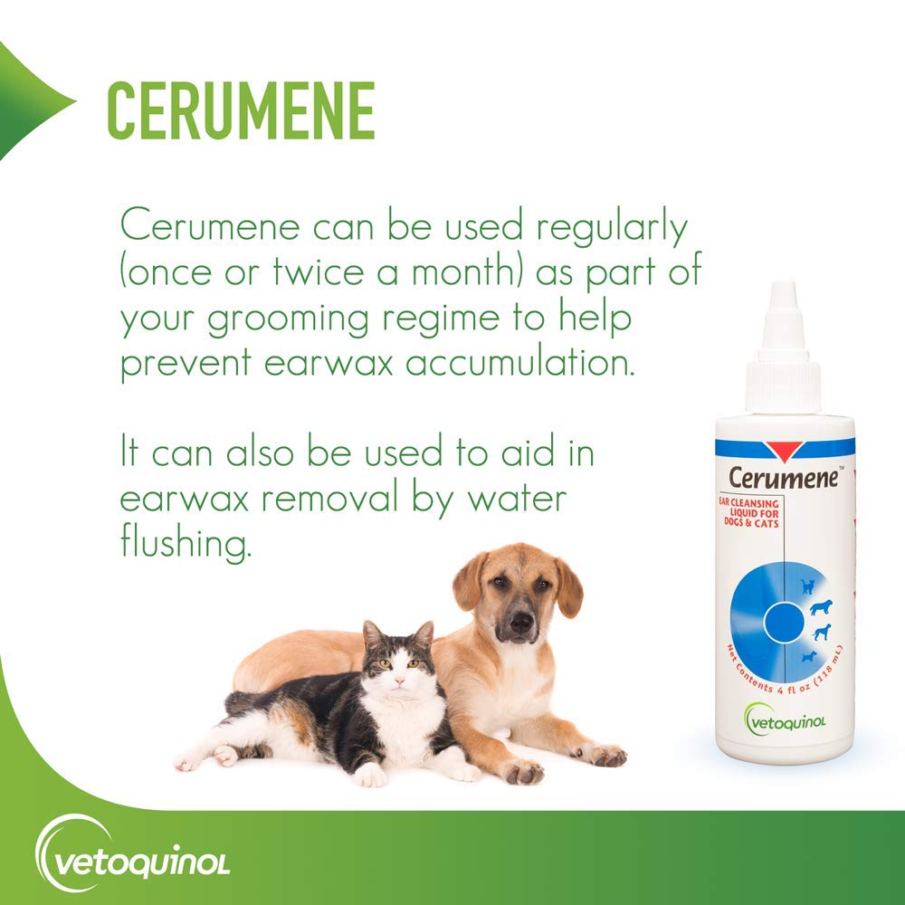 Vetoquinol Cerumene ear cleanser packaging displays vet-quality ear wash