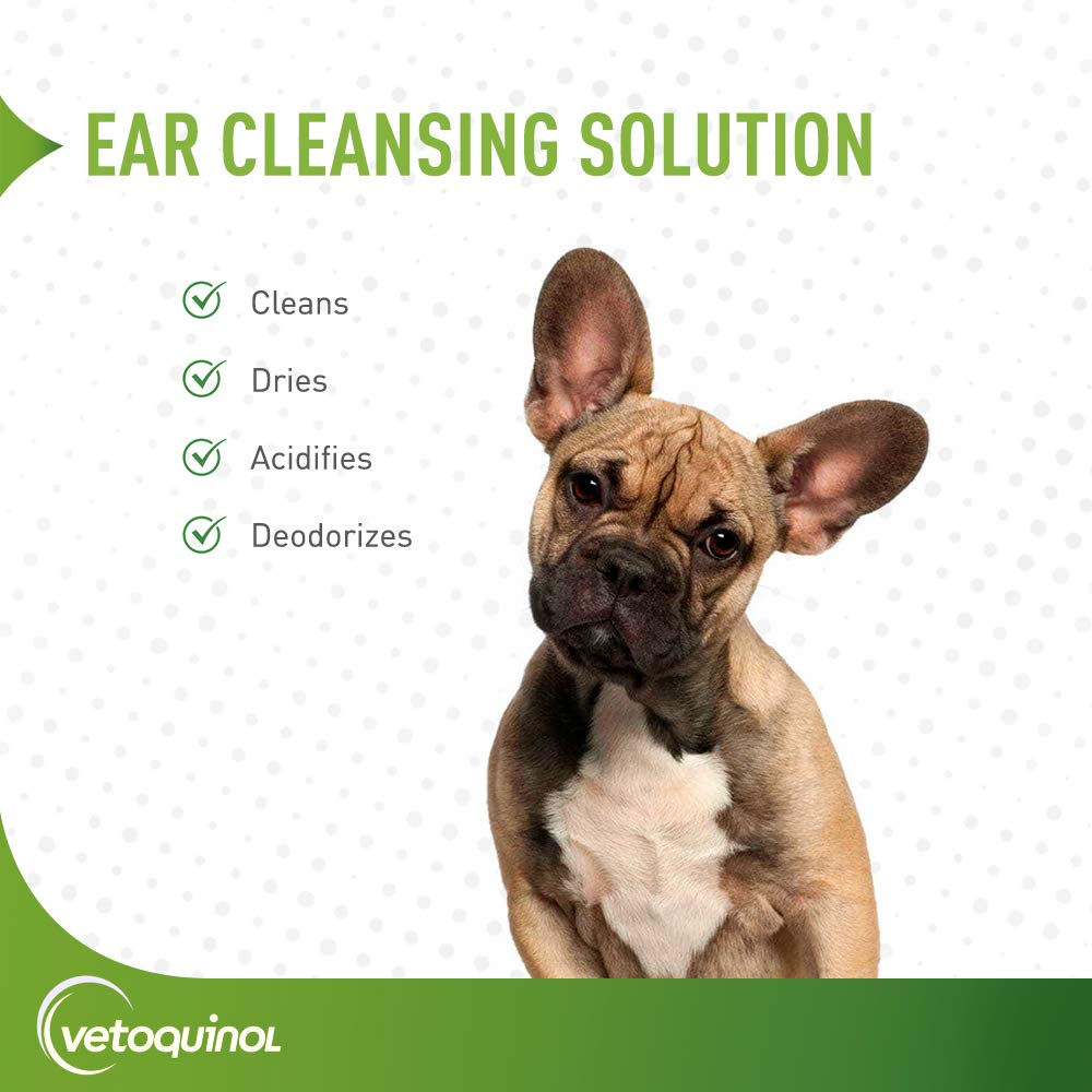 Vetoquinol ear-cleansing-dog-ears-closeup cleanses the exterior ear