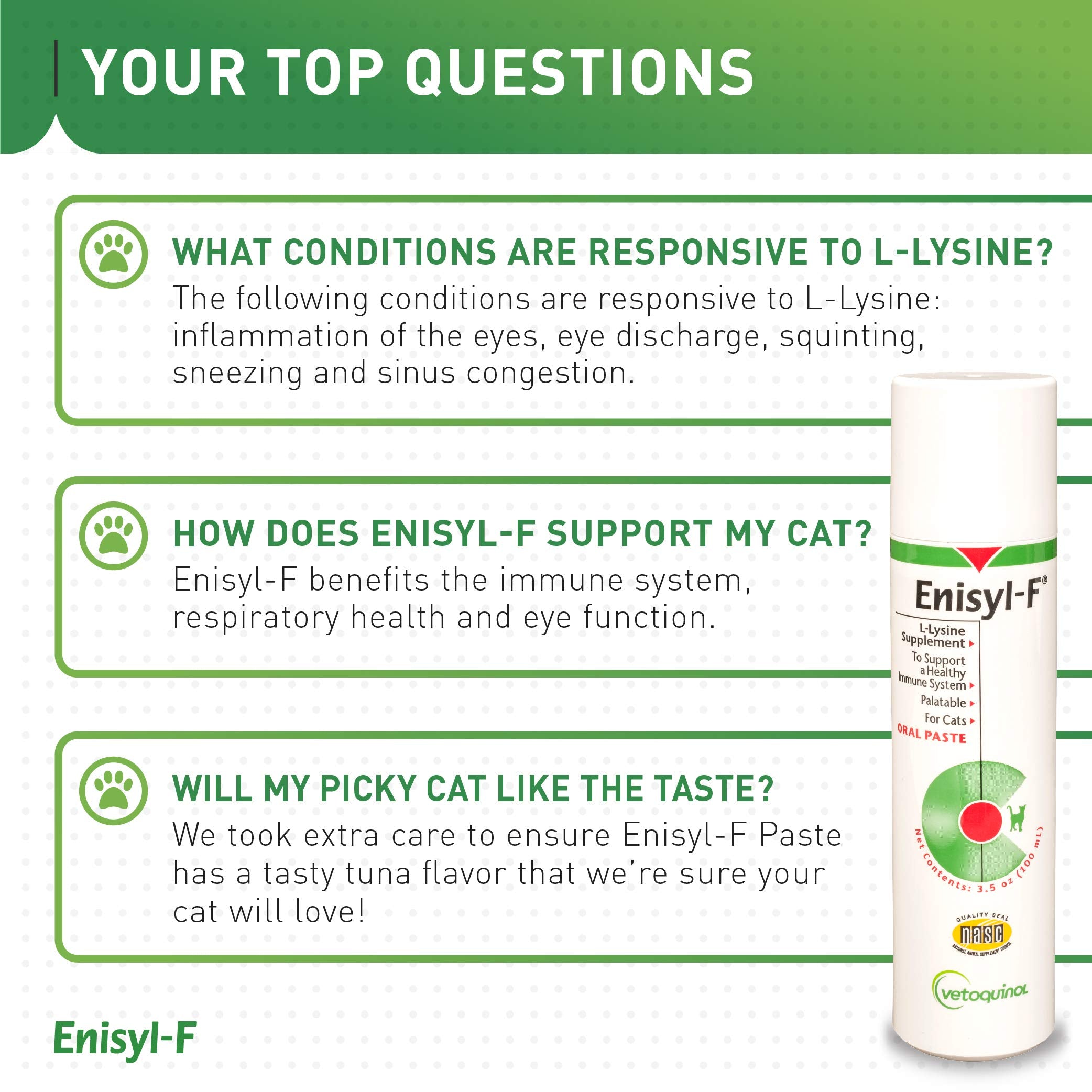Vetoquinol Enisyl-F kitten dosing guide for age-appropriate Lysine intake.