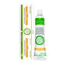 Vetoquinol Enzadent toothpaste tube with poultry flavor for clean, fresh-smelling pet breath.