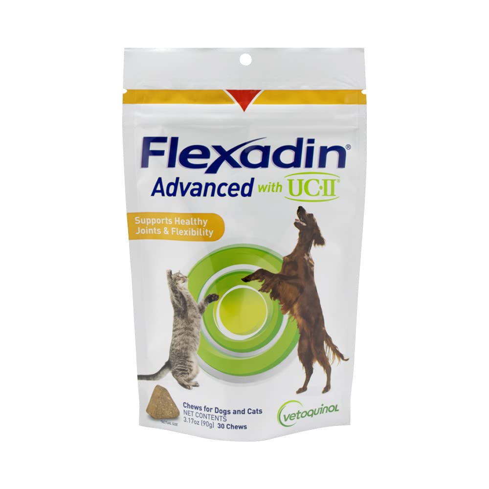 Vetoquinol Flexadin Advanced package front view highlighting joint support chews.