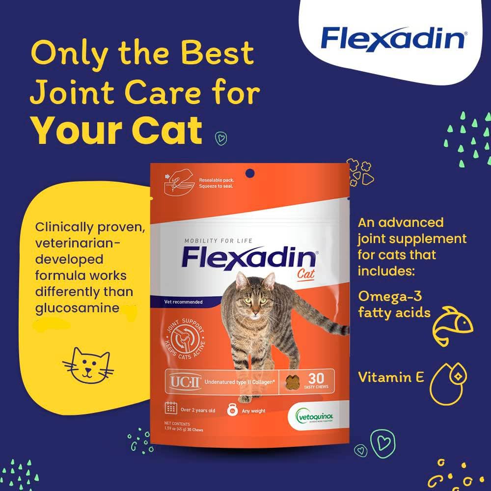 Vetoquinol Flexadin cat hip chew UC-II closeup highlighting joint support