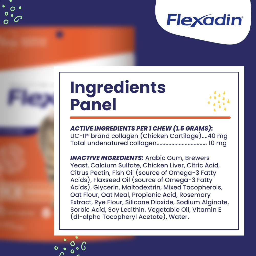 Vetoquinol Flexadin cat hip joint supplement bag design emphasizing freshness