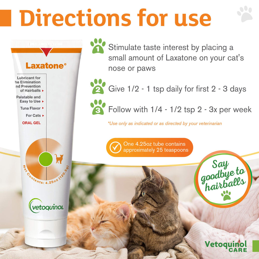 Vetoquinol Laxatone applied to a cat's paw for convenient daily use