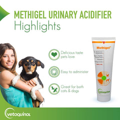 Vetoquinol Methigel supports canine urinary health and pH balance.